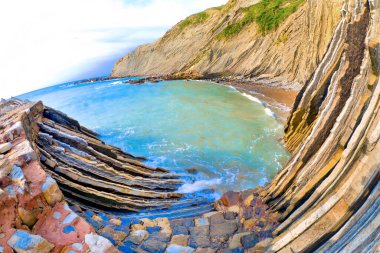 Flysch, Flysch Cliffs, Bask Sahili UNESCO Global Geopark Ağı, Avrupa Geopark Ağı, Zumaia, Guipuzcoa, Bask Ülkesi, İspanya, Avrupa