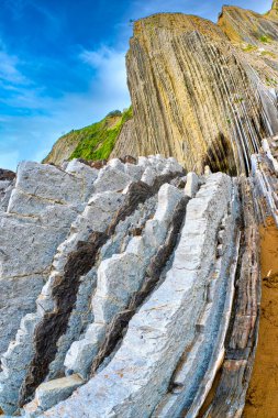 Flysch, Flysch Cliffs, Bask Sahili UNESCO Global Geopark Ağı, Avrupa Geopark Ağı, Zumaia, Guipzcuoa, Bask Ülkesi, İspanya, Avrupa