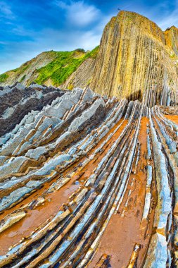 Flysch, Flysch Cliffs, Bask Sahili UNESCO Global Geopark Ağı, Avrupa Geopark Ağı, Zumaia, Guipzcuoa, Bask Ülkesi, İspanya, Avrupa