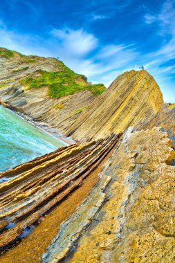 Flysch, Flysch Cliffs, Bask Sahili UNESCO Global Geopark Ağı, Avrupa Geopark Ağı, Zumaia, Guipuzcoa, Bask Ülkesi, İspanya, Avrupa