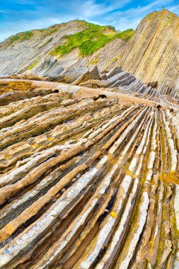 Flysch, Flysch Cliffs, Bask Sahili UNESCO Global Geopark Ağı, Avrupa Geopark Ağı, Zumaia, Guipuzcoa, Bask Ülkesi, İspanya, Avrupa