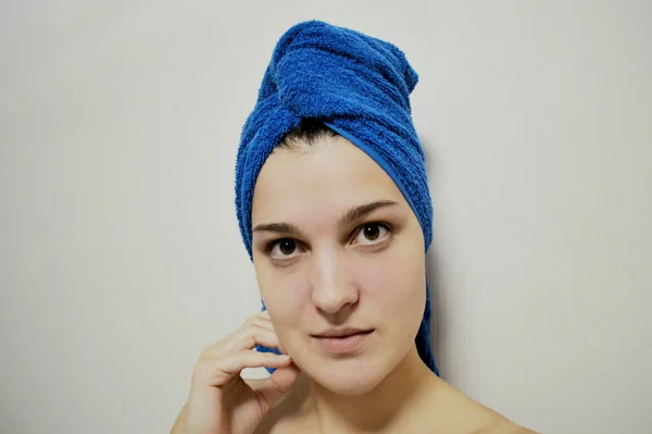 Beauty Spa Beautiful Woman Perfect Fresh Skin Face Towel Her — Stock Photo, Image