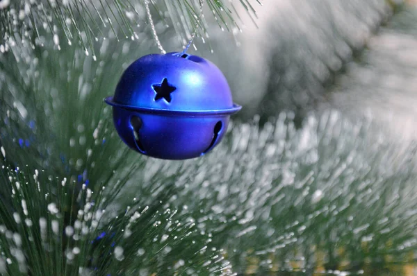 Giocattolo Blu Ramo Abete Natale Con Neve — Foto Stock