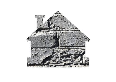 Sunum için gri tuğla arka plan. Evin kesik siluetini delip geçmiş.