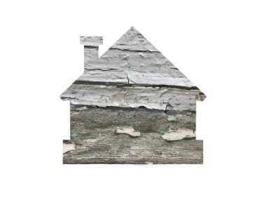 Eski bir sunum tahtasının gri dokusu. Evin kesik siluetini delip geçmiş.