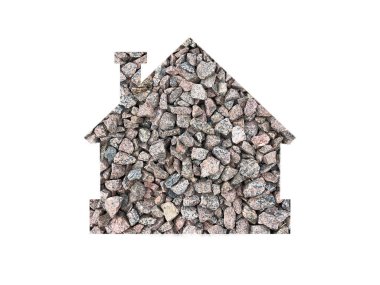 Küçük taşların dokusu. Evin kesik siluetini delip geçmiş..