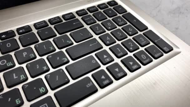 Female Hand Presses Enter Button Keyboard — Stock Video