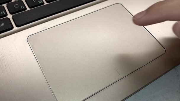 Vrouwelijke Hand Leidt Een Vinger Het Laptop Toetsenbord — Stockvideo