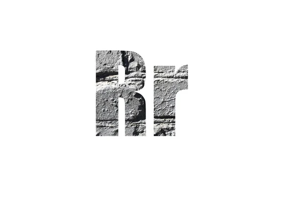 灰色砖背景 在字母R的剪裁轮廓中拍摄 — 图库照片