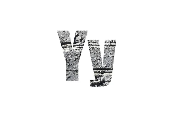 灰色砖背景 透过字母Y的剪裁轮廓拍摄 — 图库照片