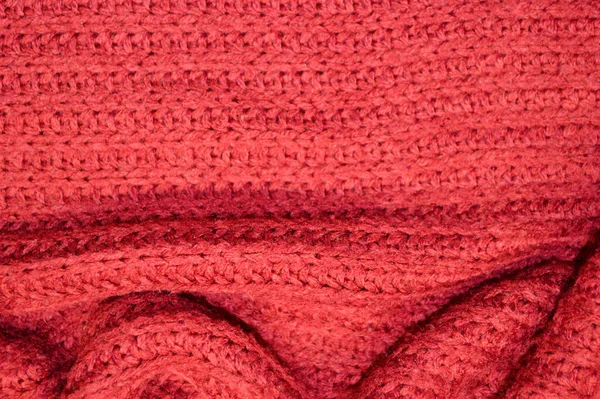 Arka Plan Olarak Kırmızı Örülmüş Tekstil Deseni Kumaş Üzerindeki Kırmızı — Stok fotoğraf