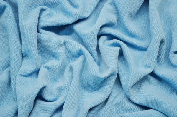 背景としてブルーのテキスタイルパターン 生地にブルー素材の質感を閉じます 縮れた生地の質感 — ストック写真