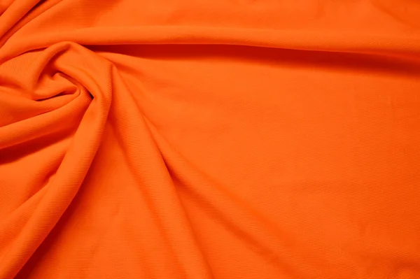 Orange Textile Pattern Background Close Orange Material Texture Fabric Crumpled — Stock Photo, Image
