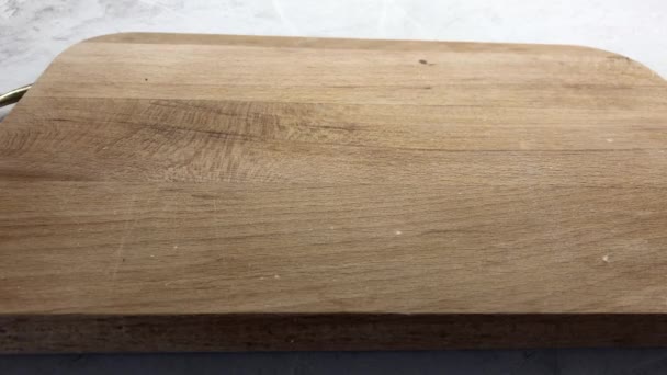 Woman Hand Puts Bunch Dill Wooden Board — Video