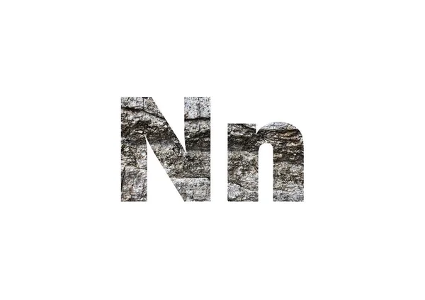 灰色树皮纹理 在字母N的剪裁轮廓中拍摄 — 图库照片