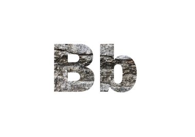 Gri ağaç kabuğu dokusu. B harfinin siluetini delip geçmiş..