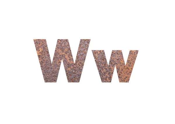 棕色锈蚀金属质感 在W字的剪裁轮廓中拍摄 — 图库照片
