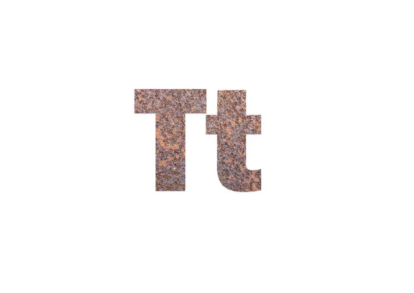 棕色锈蚀金属质感 在字母T的截断轮廓中拍摄 — 图库照片