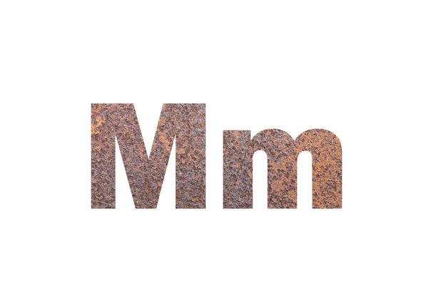 錆びた金属の質感 Mという文字の切り抜きシルエットを通して撮影 — ストック写真