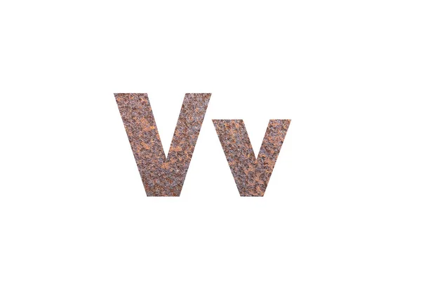 棕色锈蚀金属质感 通过字母V的剪裁轮廓拍摄的 — 图库照片