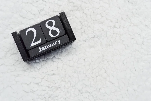 Wooden Calendar Blocks White Textile Background Copy Space 28Th January — Stock Photo, Image