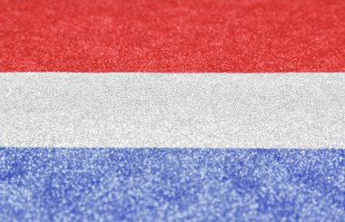 Hollanda bayrağının renklerinde (kırmızı, beyaz, mavi) parlak arka plan bokeh. Hollanda 'nın parlak desenli bayrakları. Noel arkaplanı, bayrak günü veya metin için alanı olan diğer kutlamalar.