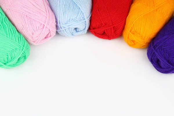 Lot Multi Colored Wool Balls Knitted Yarn Lie Arc Close — Stock Photo, Image