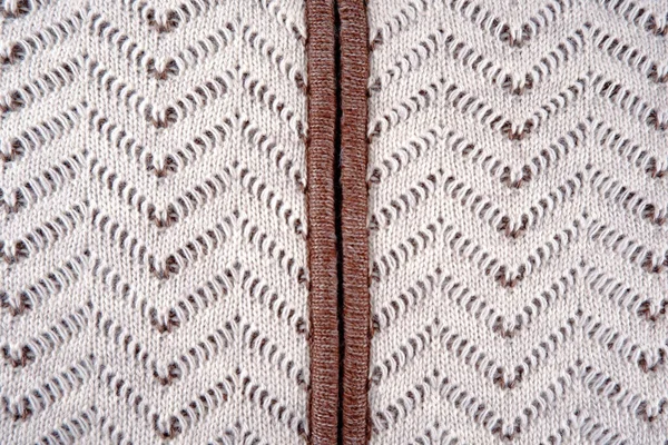 Prvek Pleteného Vlněného Svetru Zipem Krásným Béžově Hnědým Vzorem Textilní — Stock fotografie