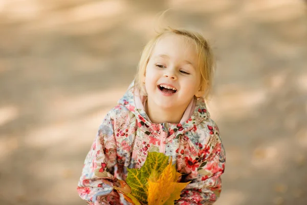 Carina bambina nel parco autunnale — Foto Stock