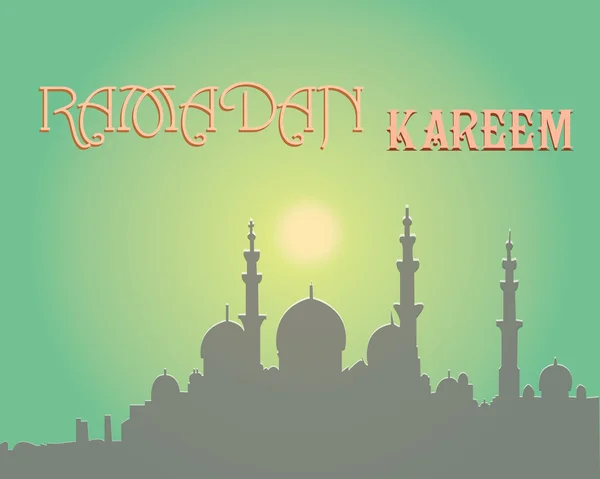 Diseño de tarjetas de felicitación creativa para el mes santo del festival de la comunidad musulmana Ramadán Kareem con luna y linterna colgante, estrellas sobre fondo verde . — Vector de stock