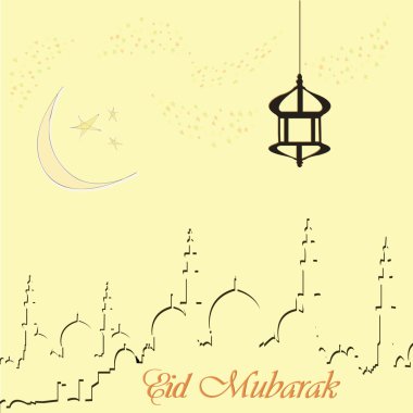 Yaratıcı tebrik kartı tasarımı için Müslüman topluluk Festivali Eid Mubarak fenerle, ay ve asılı kutsal ay yıldız arka plan üzerinde.