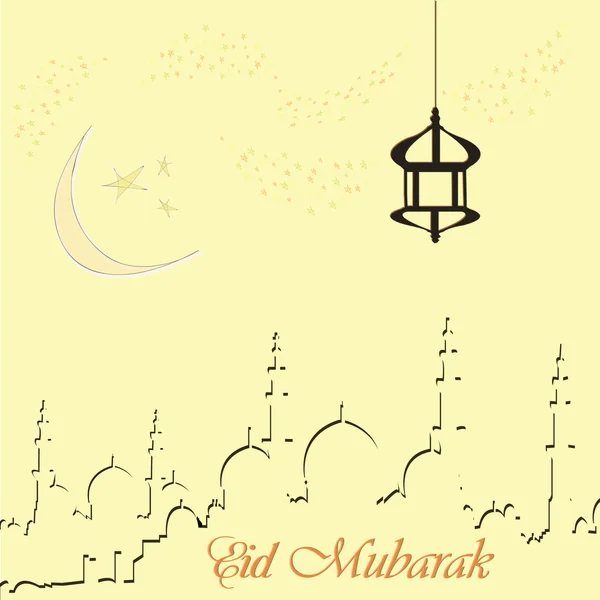 Design de cartão criativo para o mês sagrado do festival comunitário muçulmano Eid Mubarak com lua e lanterna pendurada, estrelas no fundo . —  Vetores de Stock