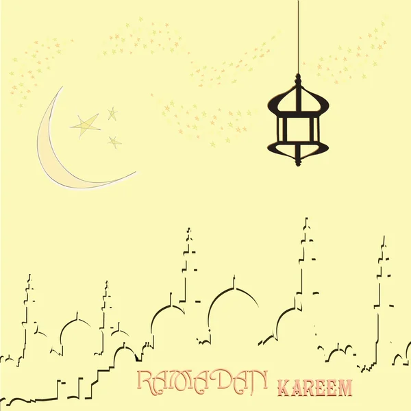 Design de cartão criativo para o mês sagrado do festival comunitário muçulmano Ramadan Kareem com lua e lanterna pendurada, estrelas no fundo . —  Vetores de Stock