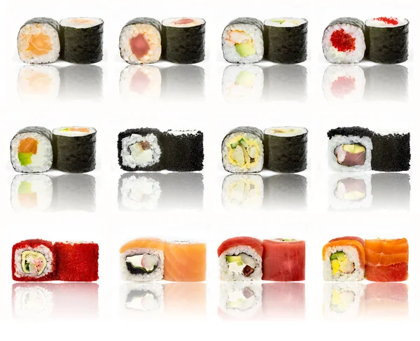 Sushi-Kollektion, isoliert auf weißem Hintergrund — Stockfoto