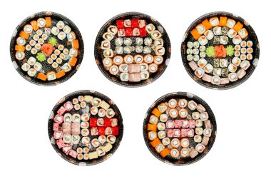 big colorful sushi set. isolated on white background clipart
