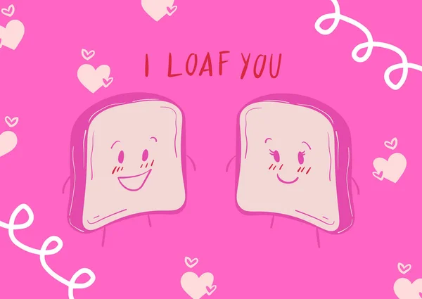 Illustrative Valentine Card Bread Lettering Pink Background Close — Stock Fotó