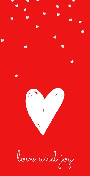Serca Czerwonym Tle Napisem Miłość Radość Zbliżenie — Zdjęcie stockowe