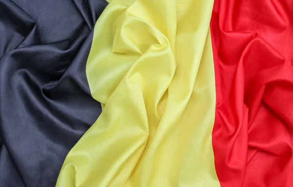 Háttér Textúra Selyem Belga Zászló Közelről — Stock Fotó