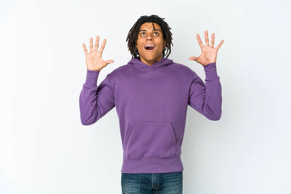 Young African American Rasta Man Screaming Sky Looking Frustrated — Stock Photo, Image