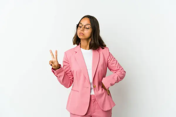 Jong Latin Business Vrouw Geïsoleerd Witte Achtergrond Tonen Nummer Tien — Stockfoto