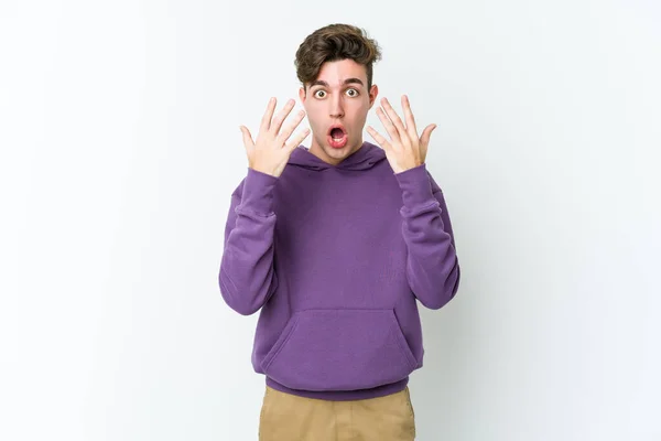 Young Caucasian Man Isolated White Background Showing Number Ten Hands — Stock Photo, Image