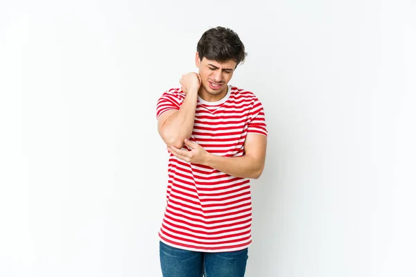 Young Cool Man Massaging Elbow Suffering Bad Movement — Stock Photo, Image