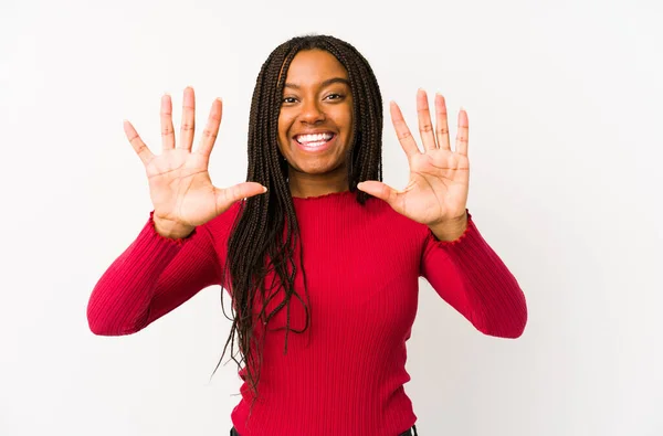Junge Afroamerikanerin Isoliert Zeigt Nummer Zehn Mit Händen — Stockfoto