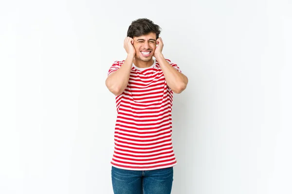 Young Cool Man Covering Ears Hands — Stock Photo, Image