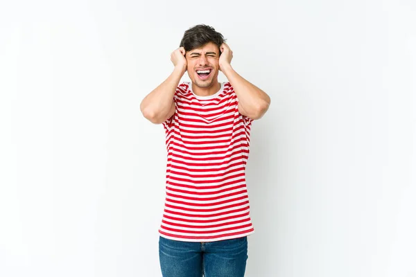 Young Cool Man Crying Unhappy Something Agony Confusion Concept — Stock Photo, Image