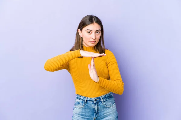 Young Caucasian Woman Showing Timeout Gesture — Stock Photo, Image