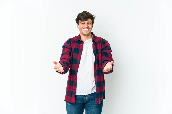 Jovem Homem Legal Mostrando Uma Expressão Bem Vinda — Fotografia de Stock