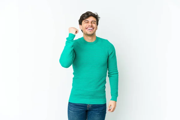 Jovem Homem Legal Celebrando Uma Vitória Paixão Entusiasmo Expressão Feliz — Fotografia de Stock