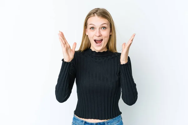 Young Blonde Woman Isolated White Background Surprised Shocked — Stock Photo, Image