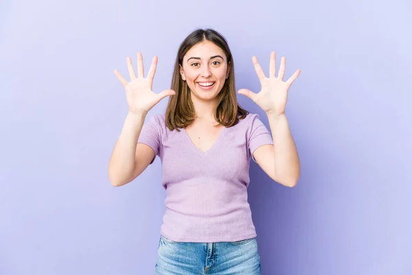 Joven Mujer Caucásica Mostrando Número Diez Con Las Manos — Foto de Stock